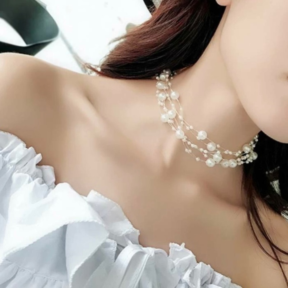 Faux Pearl Layers Choker Necklace